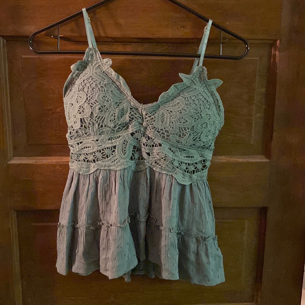 Womens sagebrush green lace cami tank top